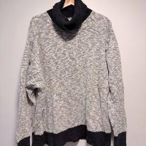 LL Bean Signature Cotton Linen Summer Cowl Neck Sweater Black Marl Large